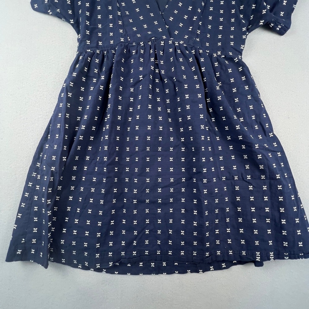 Madewell Mini Dress Womens Small Navy Blue Embroidered Bow Dobby V-Neck Boho - Picture 14 of 14